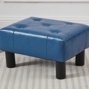 Simple rectangular faux leather padded foot rest stool, lightweight small ottoman for couch, entryway and bedroom